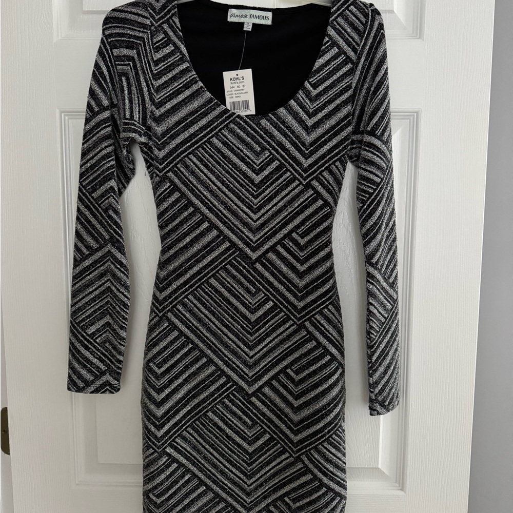 Sandra Darren Black and Gray Striped body-con Dress